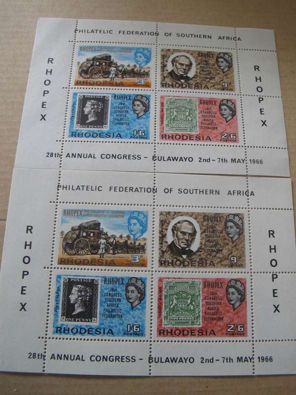 Rhodesia - 1966 Rhopex Miniature Sheets - Imperforate Left Side White and toned papers MNH